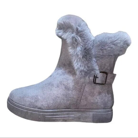 Journee Collection Women's Sibby Winter Ankle Boot Faux Fur Trim Grey Size 9 - Picture 6 of 9